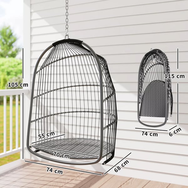Outsunny Hængeparasol Hængekurv med Pude Polyrattan Gyngestol Mørkegrå Stål