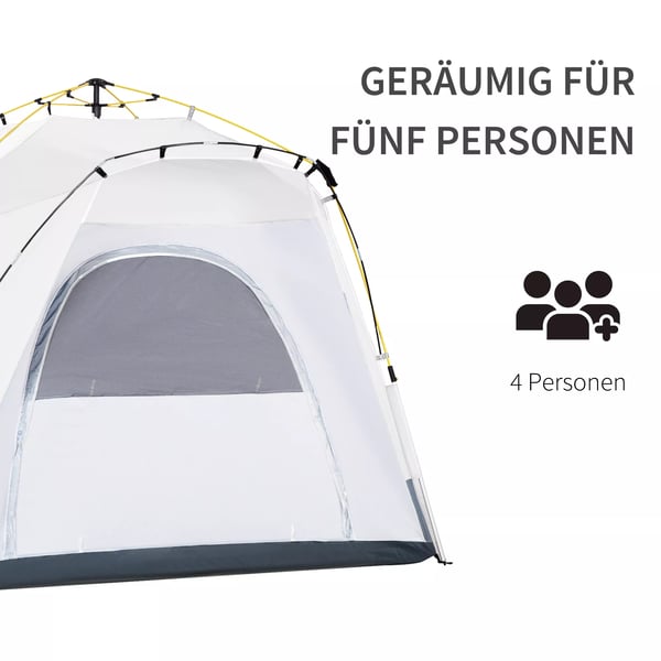 Outsunny Kuppeltelt til 4 pers. Lysegrå Polyester, 1000mm vandsøjle, UV beskyttelse, let & vandtæt til camping/rejse