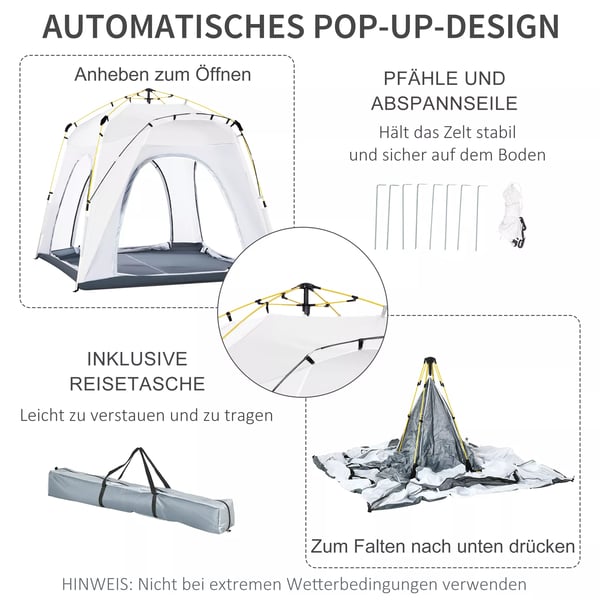 Outsunny Kuppeltelt til 4 pers. Lysegrå Polyester, 1000mm vandsøjle, UV beskyttelse, let & vandtæt til camping/rejse