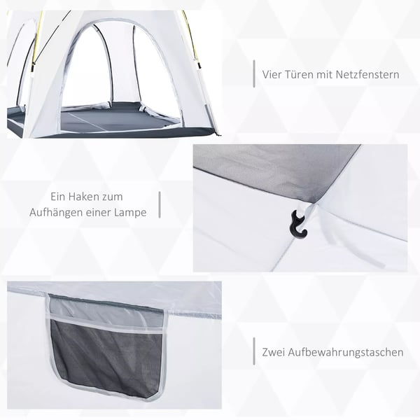 Outsunny Kuppeltelt til 4 pers. Lysegrå Polyester, 1000mm vandsøjle, UV beskyttelse, let & vandtæt til camping/rejse