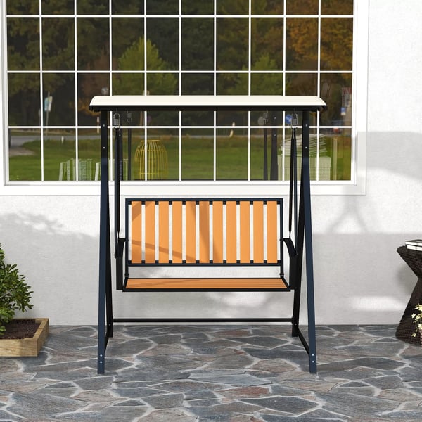 Outsunny Hollywood-gyngestol til 2 personer, justerbar solsejl, vejrbestandig havesofa, 240 kg kapacitet, sort, polyester