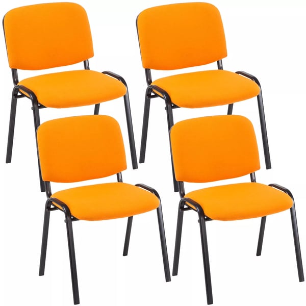 Set med 4 Ken Orange tygbesöksstolar med matt svart metallram