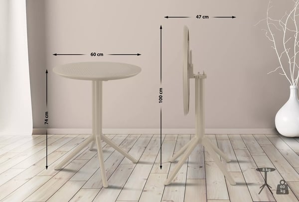 Sky rundt foldbart bistrobord - UV- og vejrbestandig plast, taupe, 60 cm diameter