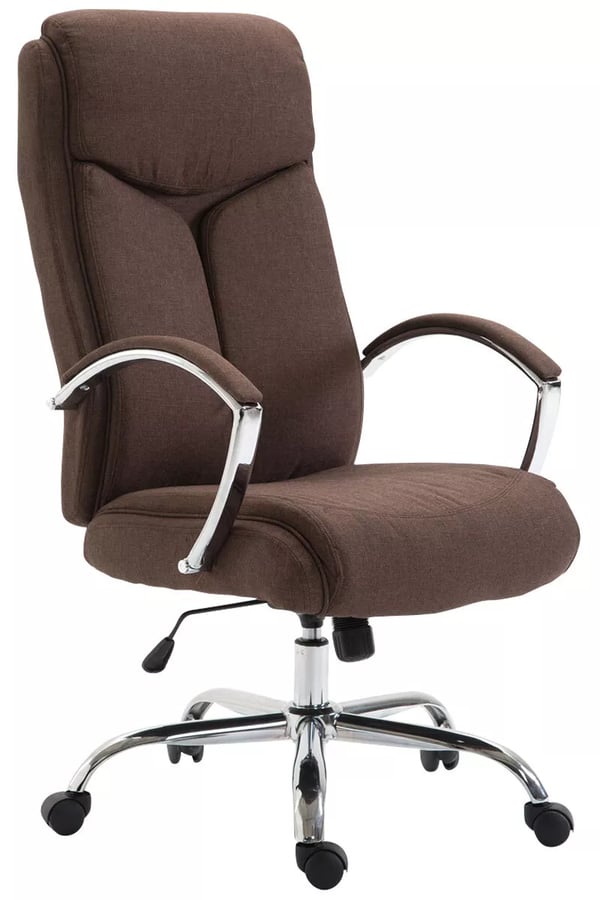 XL Kontorstol Vaud Stof Brun, Kraftig, Krom-look Metalramme, Ergonomisk, 140 kg Kapacitet