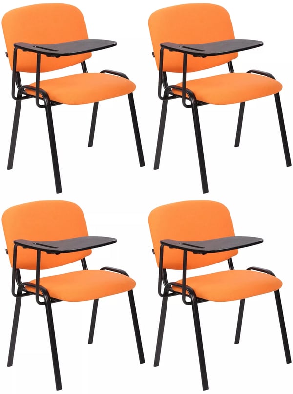 Sæt med 4 orange stof Ken-stole med klapbord og mat sort metalramme