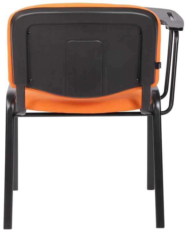 Sæt med 4 orange stof Ken-stole med klapbord og mat sort metalramme