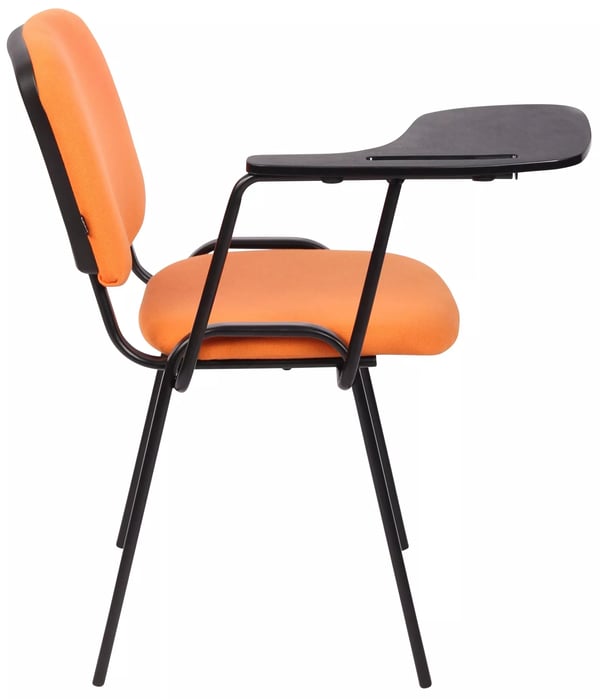 Sæt med 4 orange stof Ken-stole med klapbord og mat sort metalramme