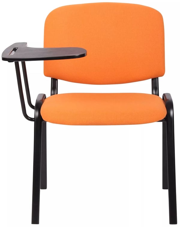 Sæt med 4 orange stof Ken-stole med klapbord og mat sort metalramme