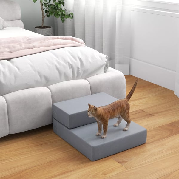PawHut Foldbar 2-trins Kæledyrestrappe til Katte & Hunde, Mørkegrå, L45xB39xH20 cm