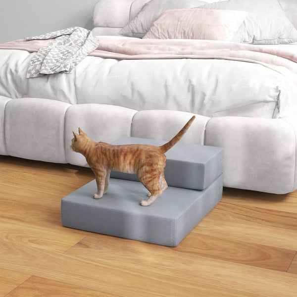 PawHut Foldbar 2-trins Kæledyrestrappe til Katte & Hunde, Mørkegrå, L45xB39xH20 cm