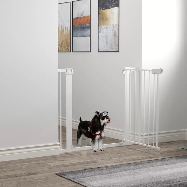 PawHut Sikkerhedsgitter til Hunde - Justerbart 75-96cm, Automatisk Lukning, Hvid Metal