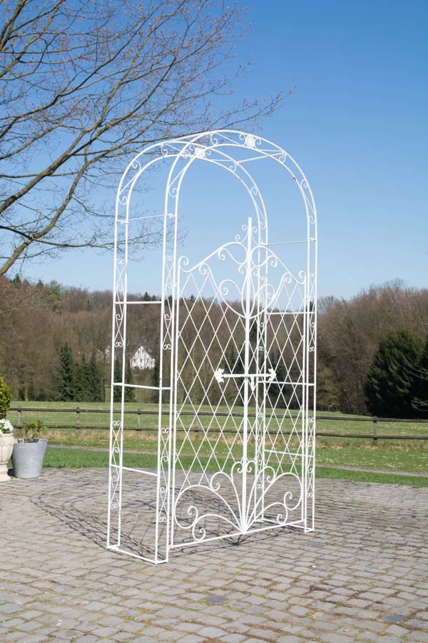 Melissa ruusuportti maalatulla metallirungolla, 220x120x40cm, valkoinen