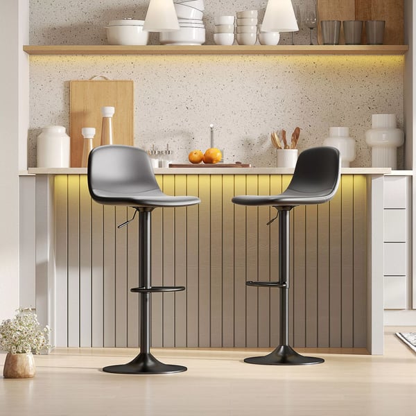 Barstole (2 stk.) - Hjdejusterbar, Drejbar, Kunstlder/Stl, Sort