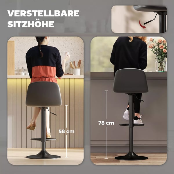 Barstole (2 stk.) - Hjdejusterbar, Drejbar, Kunstlder/Stl, Sort
