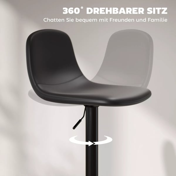 Barstole (2 stk.) - Hjdejusterbar, Drejbar, Kunstlder/Stl, Sort