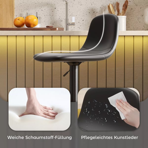 Barstole (2 stk.) - Hjdejusterbar, Drejbar, Kunstlder/Stl, Sort
