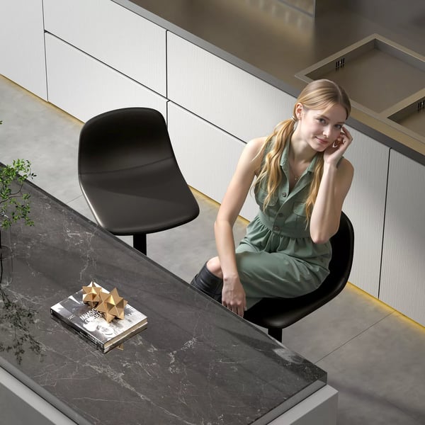 Barstole (2 stk.) - Hjdejusterbar, Drejbar, Kunstlder/Stl, Sort