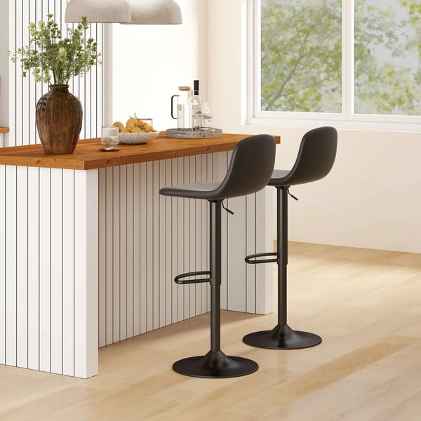 Barstole (2 stk.) - Hjdejusterbar, Drejbar, Kunstlder/Stl, Sort
