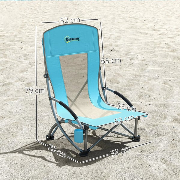 Outsunny 2 stk. Blå Campingstole Sammenklappelige med Kopholder og Bæretaske - Holdbar Metalramme & Oxfordstof