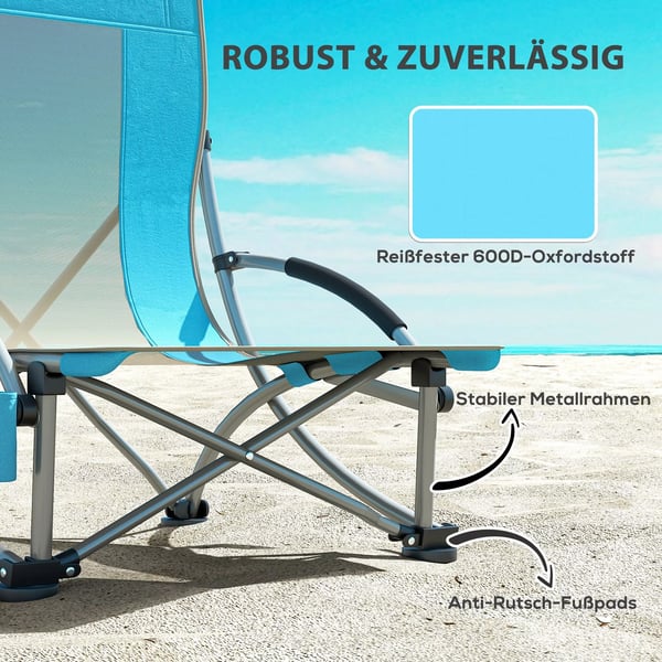 Outsunny 2 stk. Blå Campingstole Sammenklappelige med Kopholder og Bæretaske - Holdbar Metalramme & Oxfordstof