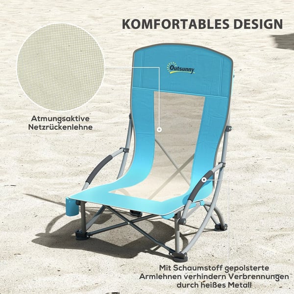Outsunny 2 stk. Blå Campingstole Sammenklappelige med Kopholder og Bæretaske - Holdbar Metalramme & Oxfordstof