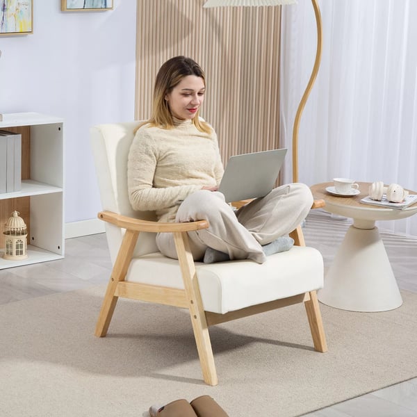 HOMCOM Lænestol i Polyesterfløjl, Cremhvid - Nordisk Design med Træramme