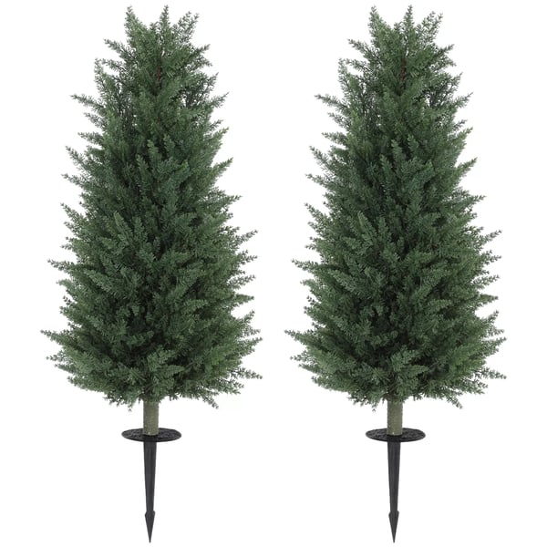 HOMCOM Konstgjord Cypress 2-pack, 100 cm Grön Konstgjord Växt i Plast med Jordspett, UV-resistent PE, för Inomhus/Utomhusbruk