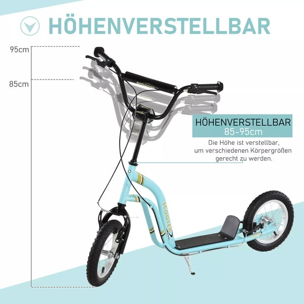 Lasten Potkulauta Vaaleansininen Teräs 12" Ilmarenkailla Säädettävä