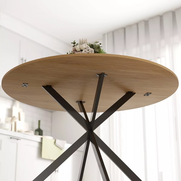 HOMCOM rundt spisebord til 4 personer, Ø120 køkkenbord i industriel stil med stålben, til spisestue, køkken, hjemmekontor, eg
