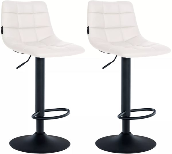 Set med 2 vita barstolar i konstläder med metallställ