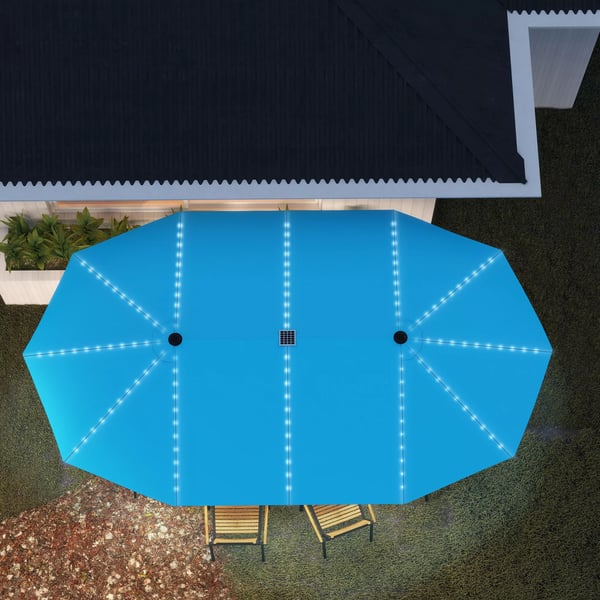Outsunny Dobbelt Parasol med Solcelle-LED, 451x267 cm, Aluminium, Blå, UV 50+