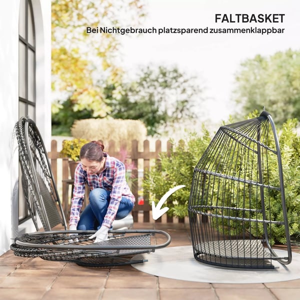 Outsunny Hængeparasol Hængekurv med Pude Polyrattan Gyngestol Mørkegrå Stål
