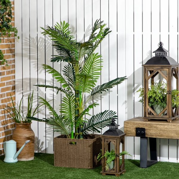 HOMCOM Kunstig Palme, PEVA/PE/PP/Cement, 150cm, Grøn, Indendørs Plante med Cementfyldning