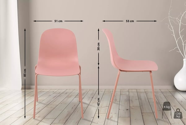 Sæt med 2 Hardin stabelbare plastikstole med metalstel, pink