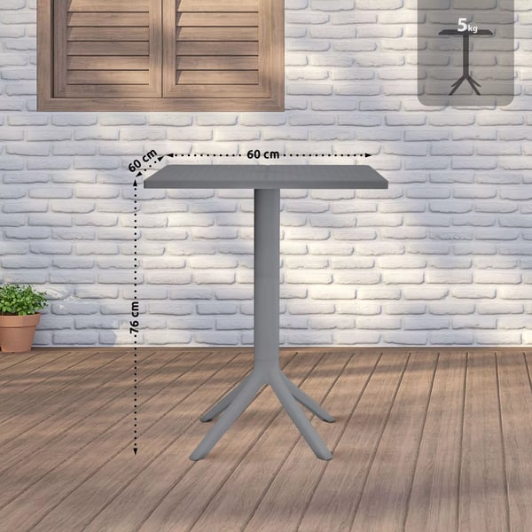 Nuvela Mørkegrå Plast Bistrobord - 60x60 cm Udendørs/Indendørs, UV-resistent