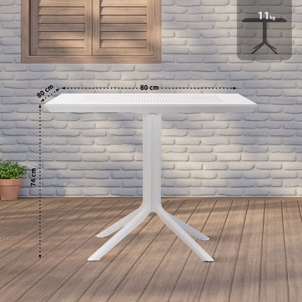 Lenval 80x80cm Hvid Plastikbord med Aluminiumsstel til Indendørs/Udendørs Brug