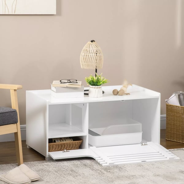 PawHut Kattlåda Sidobord Vit MDF