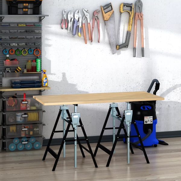 HOMCOM 2 x Stilladsbukke, Justerbar Højde, 200 kg Kapacitet, Stål, Sort, 68 x 58 x 80-130 cm