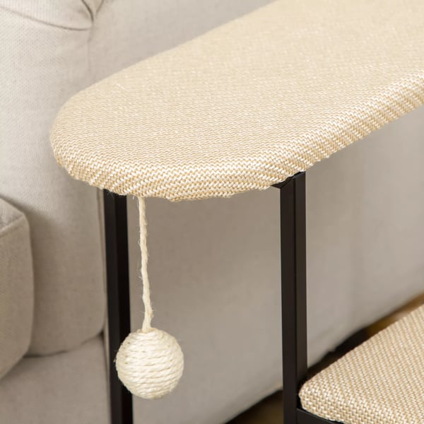 PawHut Kæledyrstrappe 3-trins med Kradsebræt og Legebold - Stål, Sisal, Creme+Sort, 51x54x53cm