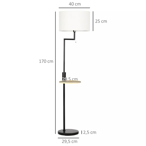 HOMCOM Standerlampe med hylde, stål, bambus, linned (polyester), 40W, Ø40 x 168 cm, natur+sort+beige