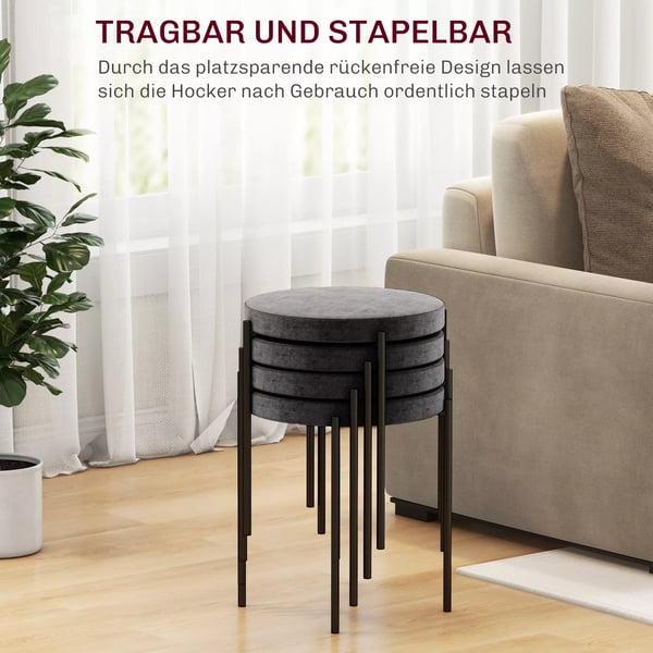 HOMCOM 4-pack stapelbara matstolar mörkgrå sammet polyester metall