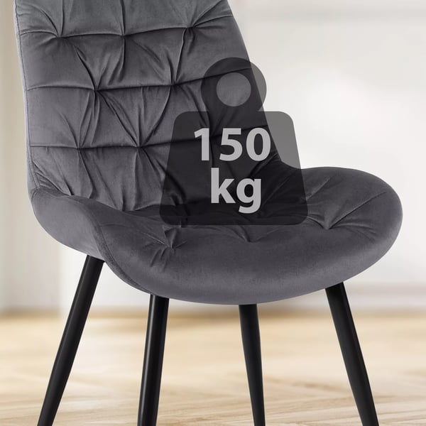 Rossford Mørkegrå Fløjl Spisebordsstol med Matte Sorte Metalben