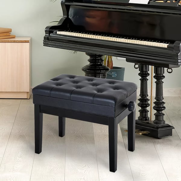 HOMCOM Justerbar Klaverbænk med Opbevaring - Sort, PU Læder & Træ - 54,5x33x48-58cm