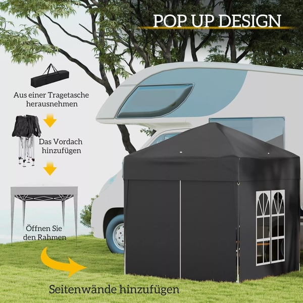 Outsunny Foldepavillon 2 x 2 m pavillon med 4 sidevægge, vindue, festtelt med UV-beskyttelse, havetelt inkl. bæretaske, stål, Oxford, sort