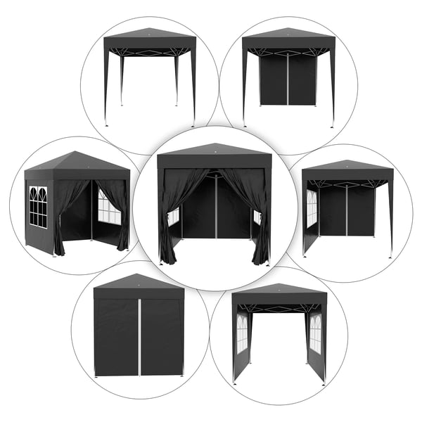 Outsunny Foldepavillon 2 x 2 m pavillon med 4 sidevægge, vindue, festtelt med UV-beskyttelse, havetelt inkl. bæretaske, stål, Oxford, sort