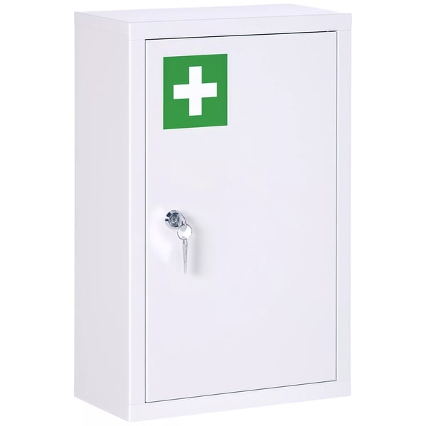 kleankinn Låst Medicinskab i Hvidt Stål - 3 Hylder, Sikker Opbevaring til Medicin - 30x14x46 cm