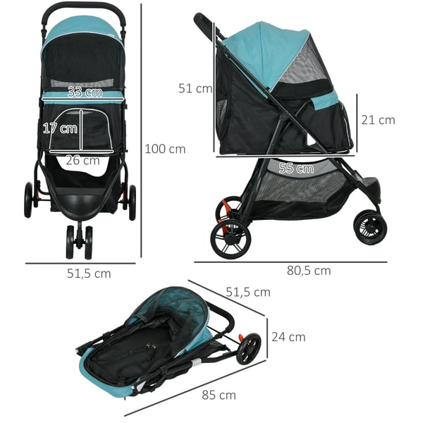 PawHut Kæledyrsvogn Hunde/Kattevogn 2-i-1, Foldbar, Mørkegrøn, Oxford Polyester