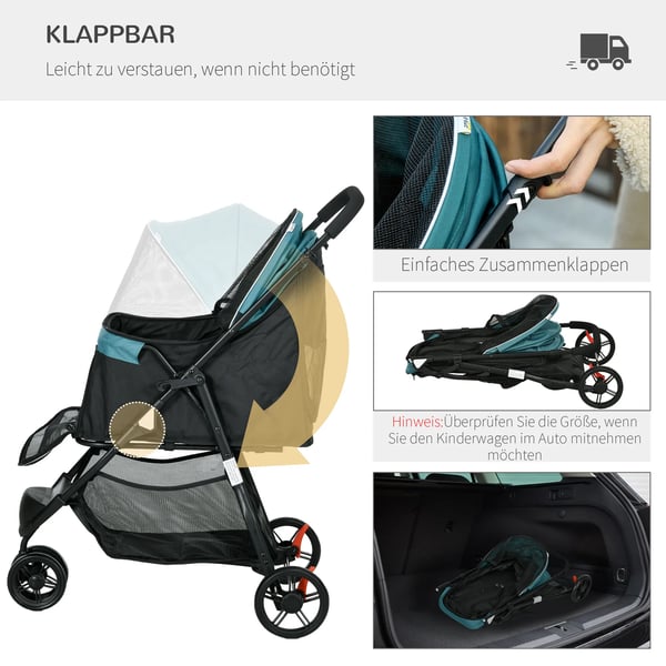 PawHut Kæledyrsvogn Hunde/Kattevogn 2-i-1, Foldbar, Mørkegrøn, Oxford Polyester