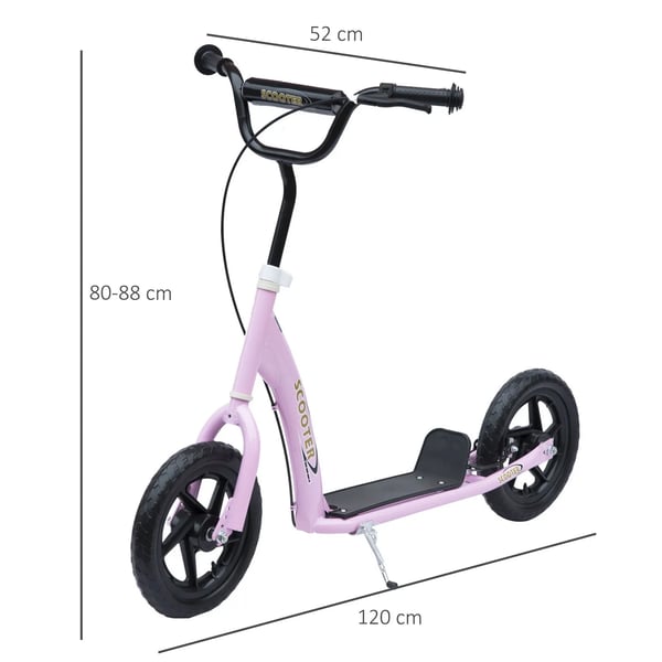 HOMCOM børnescooter Kickscooter 12 tommer med bagbremse, højdejusterbart løbehjul i lyserød, stål & EVA, til børn
