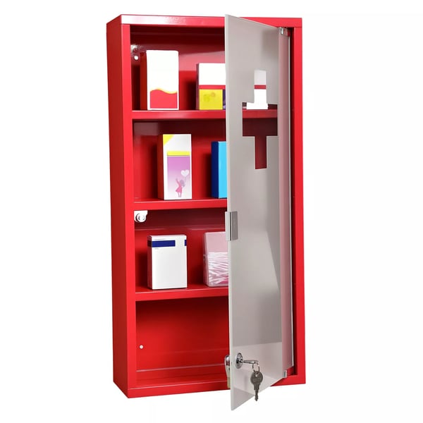 HOMCOM Första Hjälpen Skåp Medicinskåp Rött Rostfritt Stål Låsbart Säkerhet 30x60cm